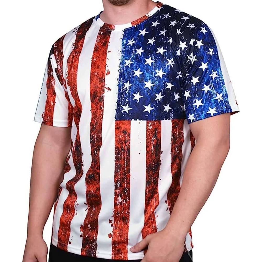 American Summer Men's Crewneck Sublimation Flag Print T Shirt JD17-115, Large